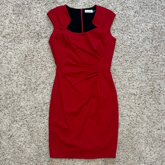 Calvin Klein Women’s Classy Fitted Knee-Length Red Dress. Size 4. Like-New! - Picture 1 of 10